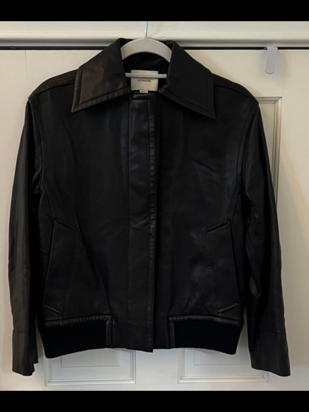 Vince Black Lambskin Leather Bomber Jacket - Picture 3 of 4